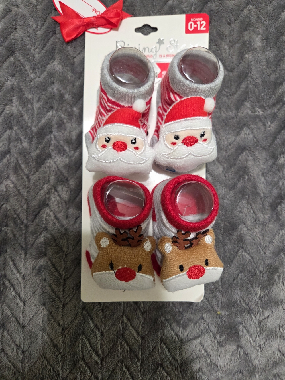 Rising Star Baby Holiday Sock Set with Santa & Reindeer - Red, White, Brown